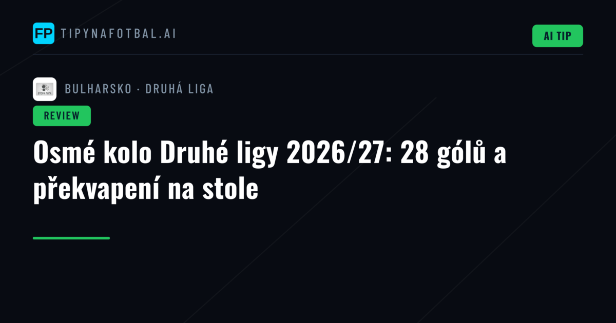 Osmé kolo Druhé ligy 2026/27: 28 gólů a překvapení na stole