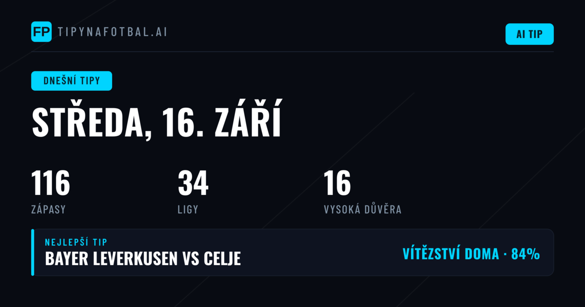 Nejlepší tipy na středu 16. září 2026