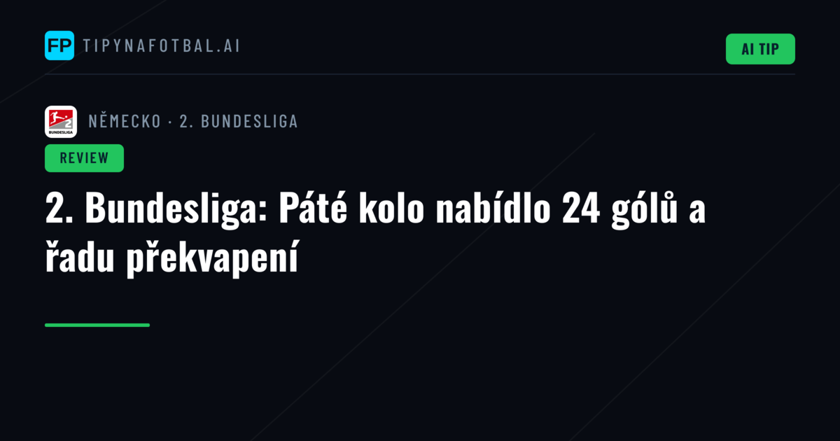 2. Bundesliga: Páté kolo nabídlo 24 gólů a řadu překvapení