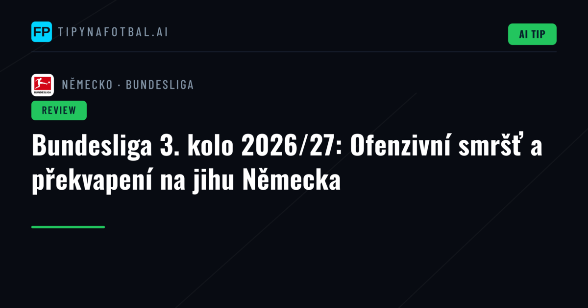 Bundesliga 3. kolo 2026/27: Ofenzivní smršť a překvapení na jihu Německa