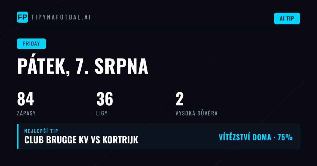 Pátek 7. srpna 2026: Tipy na sázky 1X2, BTTS, O/U