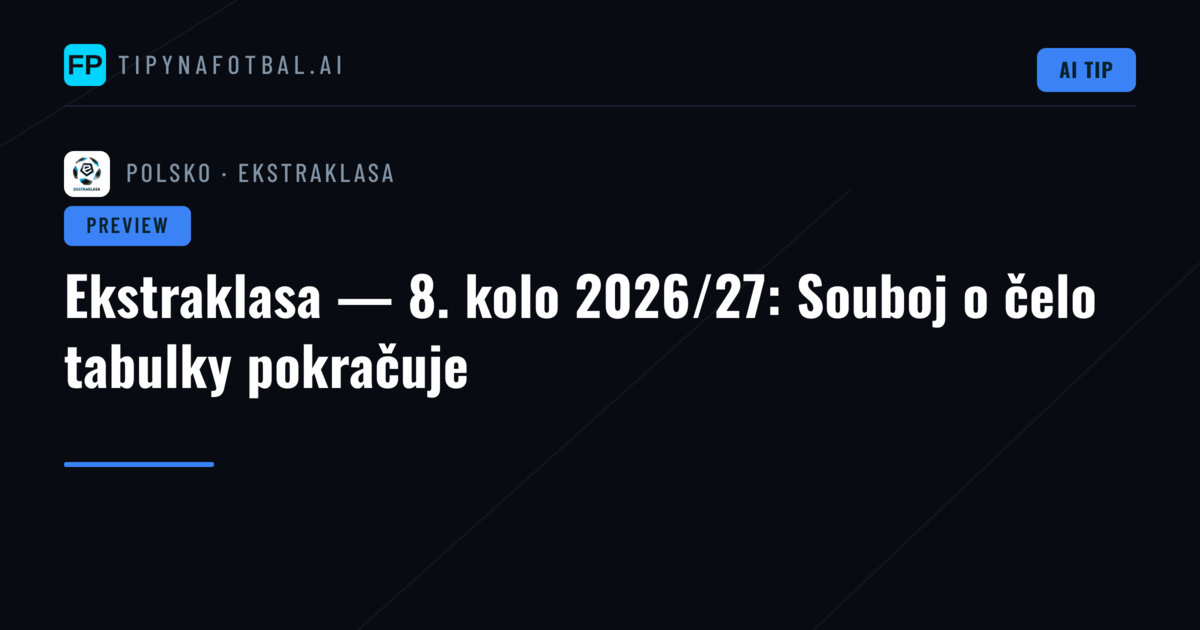 Ekstraklasa — 8. kolo 2026/27: Souboj o čelo tabulky pokračuje