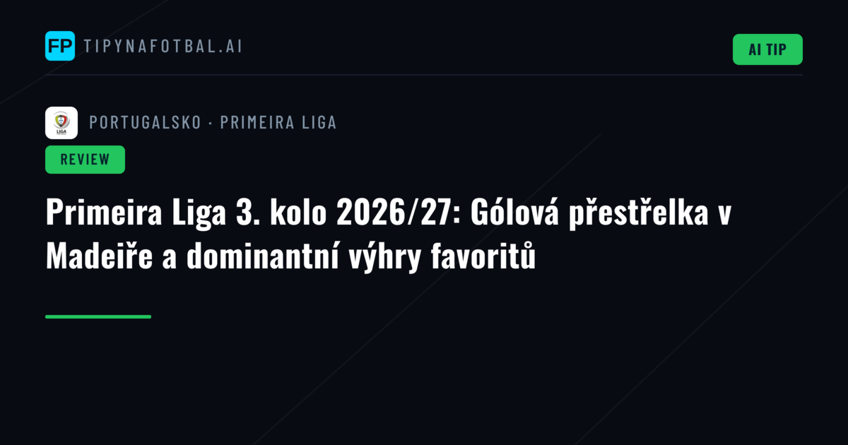 Primeira Liga 3. kolo 2026/27: Gólová přestřelka v Madeiře a dominantní výhry favoritů
