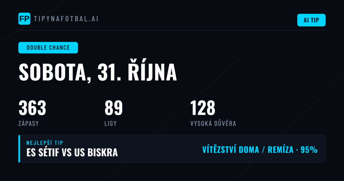 Dvojitá šance — Fotbalové Tipy a Predikce — Sobota, 31. října, 2026