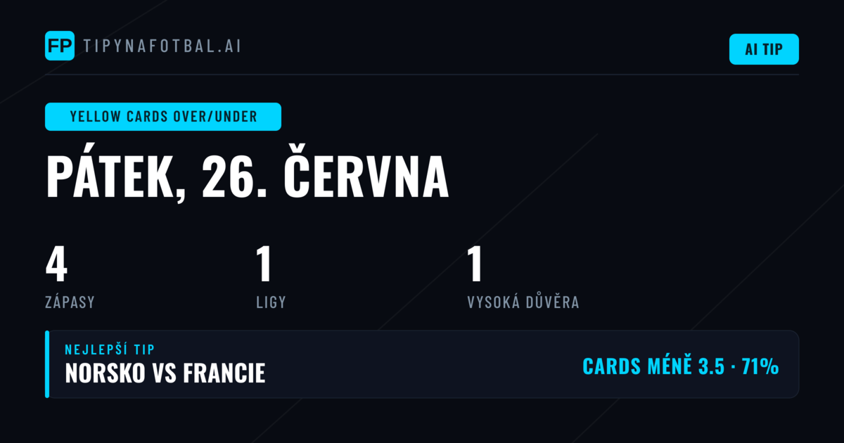 Top tipy na žluté karty O/U (26. června 2026)