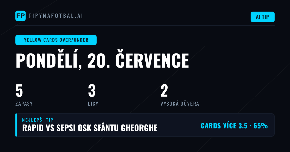 Top tipy na žluté karty O/U (20. července 2026)