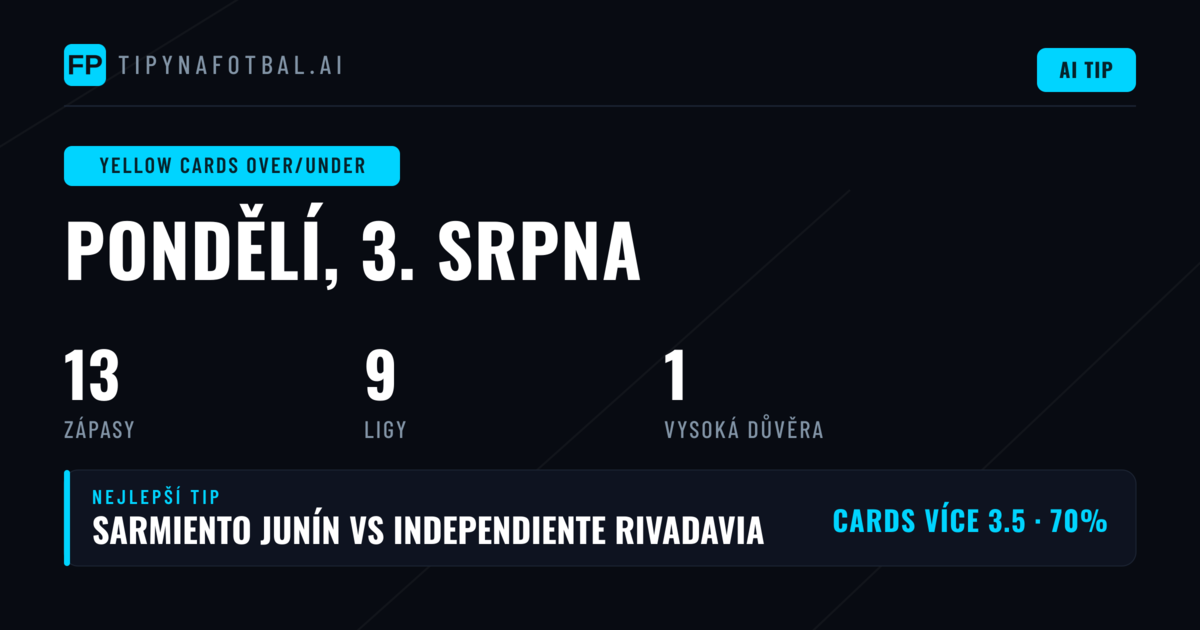 Top žluté karty O/U tipy pro 3. srpna 2026