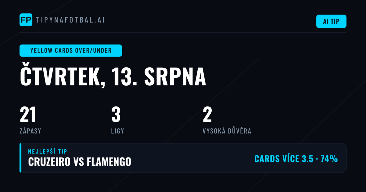 Nejlepší O/U tipy na žluté karty pro 13. 8. 2026