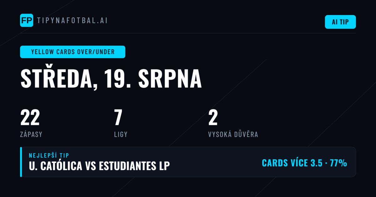 Top tipy na žluté karty O

Analýza O/U tipů na žluté karty pro 19. srpen 2026