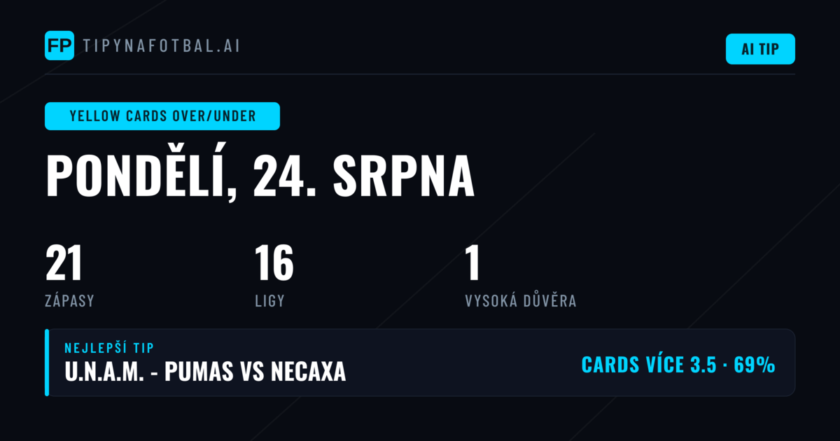Top tipy na O/U žlutých karet pro 24. srpna 2026