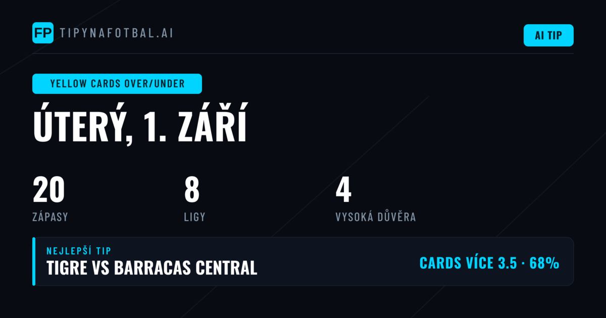 Nejlepší tipy na Žluté karty O/U pro 1. září 2026