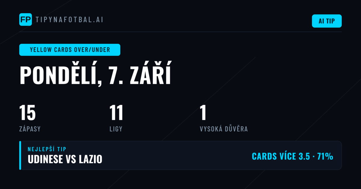 Top Žluté karty O/U tipy (7 Sep 2026)
