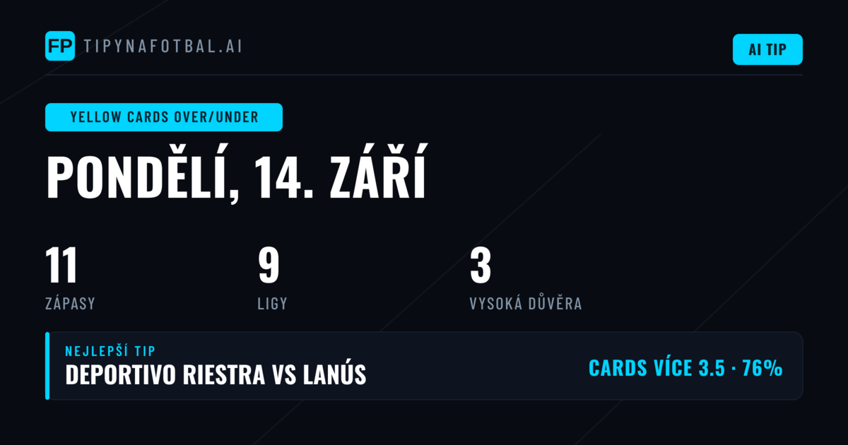 Top O/U Žluté Karty Tipy pro 14. září 2026