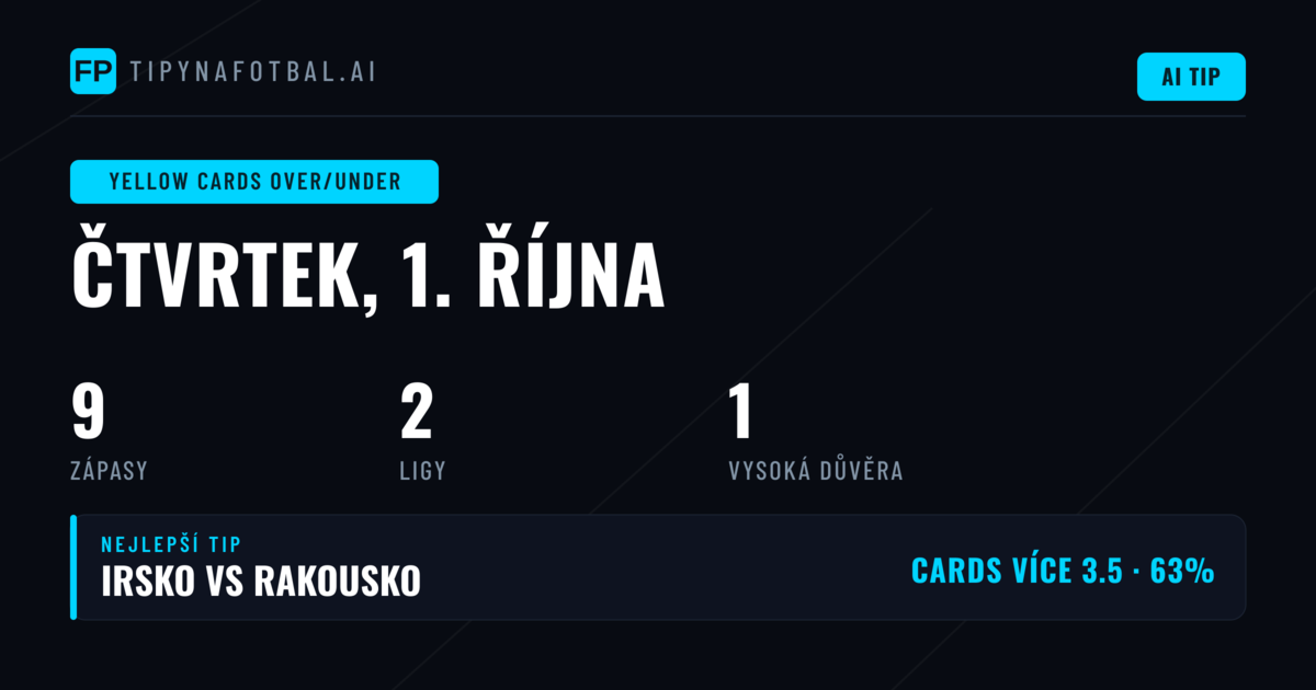 Nejlepší tipy na O/U žlutých karet pro 1. 10. 2026