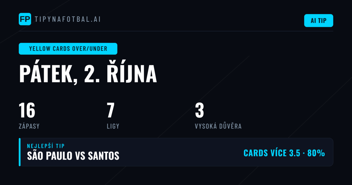 Nejlepší tipy na Yellow Cards O/U (2 Oct 2026)