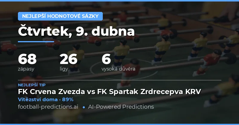 Přehled nejlepších hodnotových sázkách 9. dubna 2026