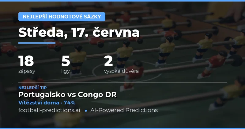 Nejlepší tipy na value sázky (17. čen 2026)