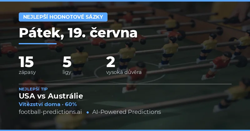 Nejlepší sázky s hodnotou 19 Jun 2026: 15 zápas