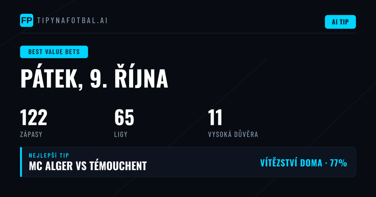 Nejlepší tipy s vysokou hodnotou na 9. října 2026