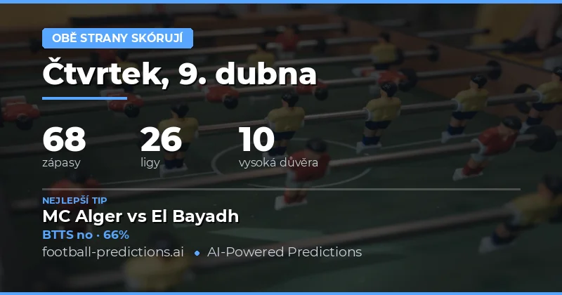 Přehled BTTS zápasů 9. dubna 2026