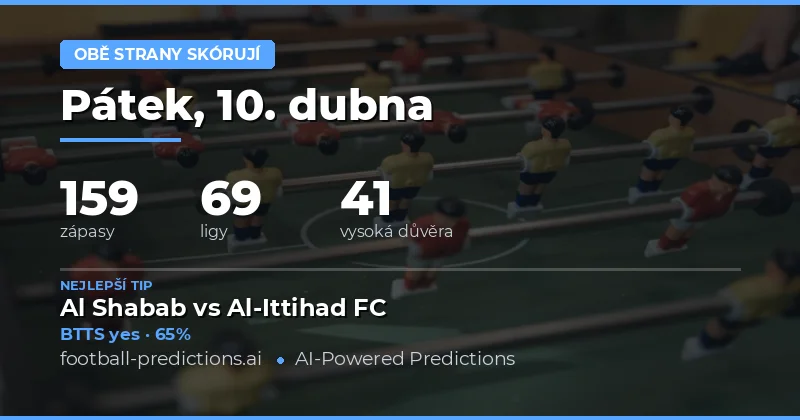 Přehled BTTS zápasů 10. dubna 2026