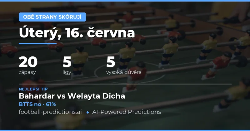 Nejlepší BTTS tipy na 16. června 2026