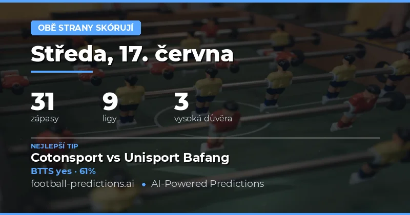 Top BTTS tipy na 17. června 2026