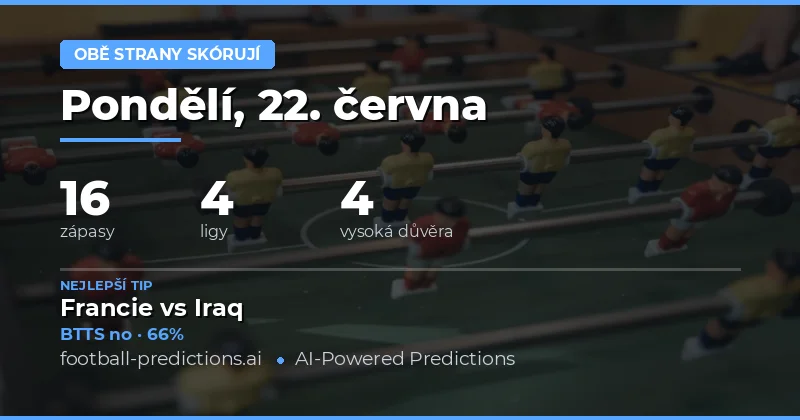 Top BTTS tipy na 22. června 2026