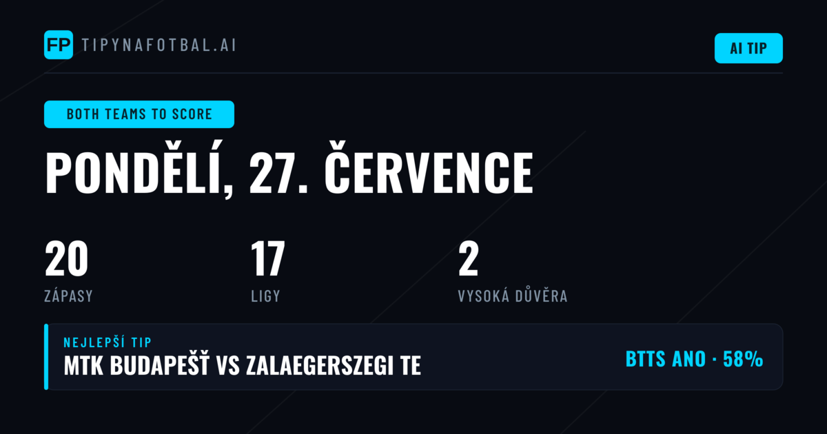 Top BTTS tipy na 27. července 2026