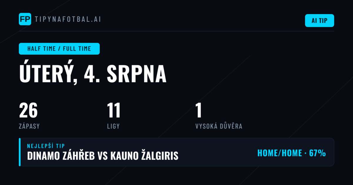 Nejlepší HT/FT tipy (4. srpna 2026)