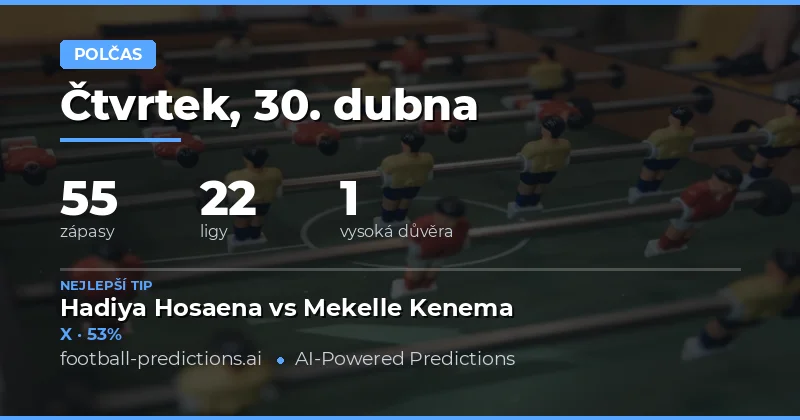 Předpovědi výsledků k poločasu pro 30. dubna 2026