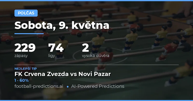 Předpovědi výsledků v poločase pro 9. květen 2026