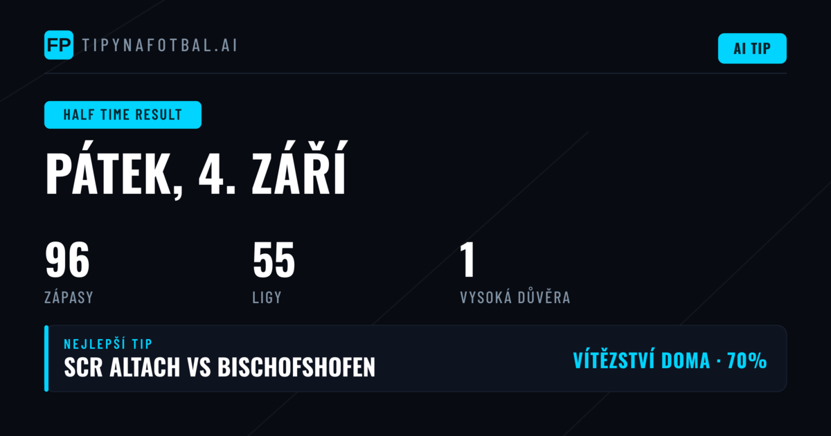 Top tipy na výsledek poločasu na 4. září 2026