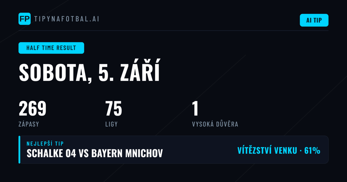 Nejlepší tipy na výsledek 1. poločasu (5. září 2026)