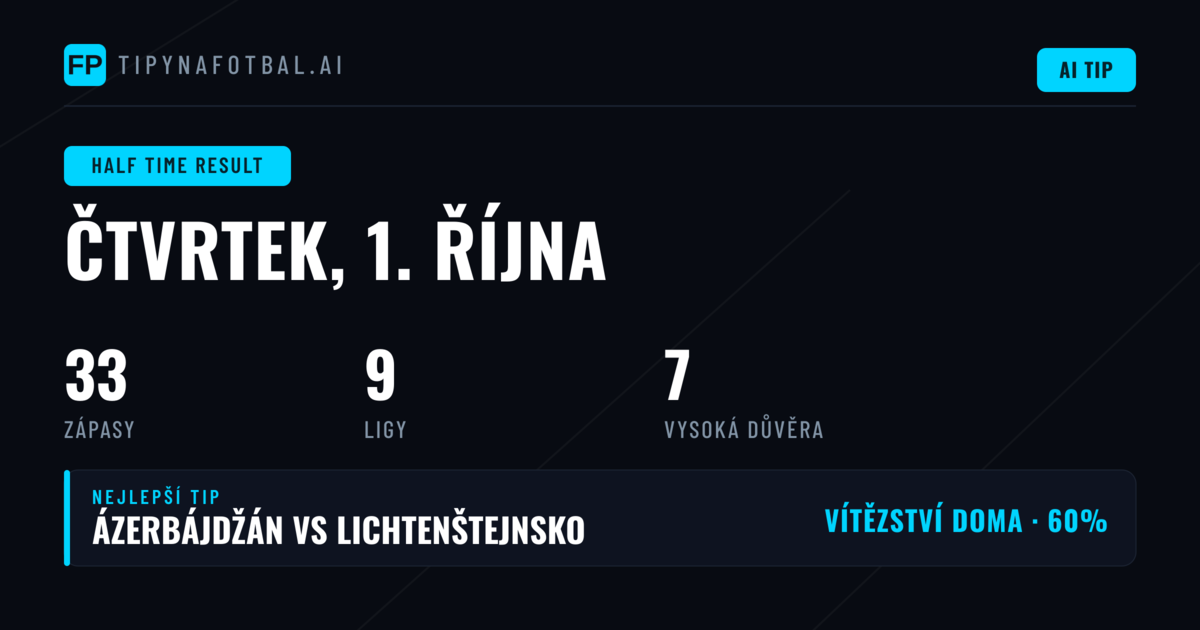 Top tipy na výsledek v poločase pro 1. října 2026