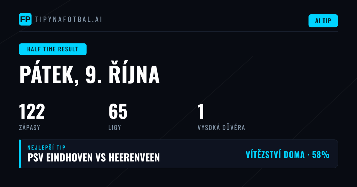 Nejlepší tipy na HT/FT pro 9. října 2026