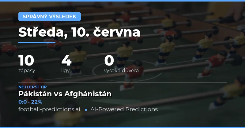 Správný výsledek — Fotbalové Tipy a Predikce — Středa, 10. června, 2026
