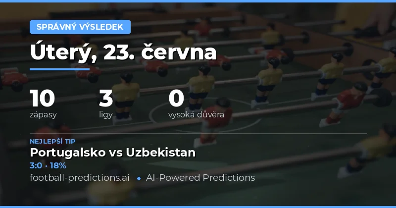 Správný výsledek — Fotbalové Tipy a Predikce — Úterý, 23. června, 2026