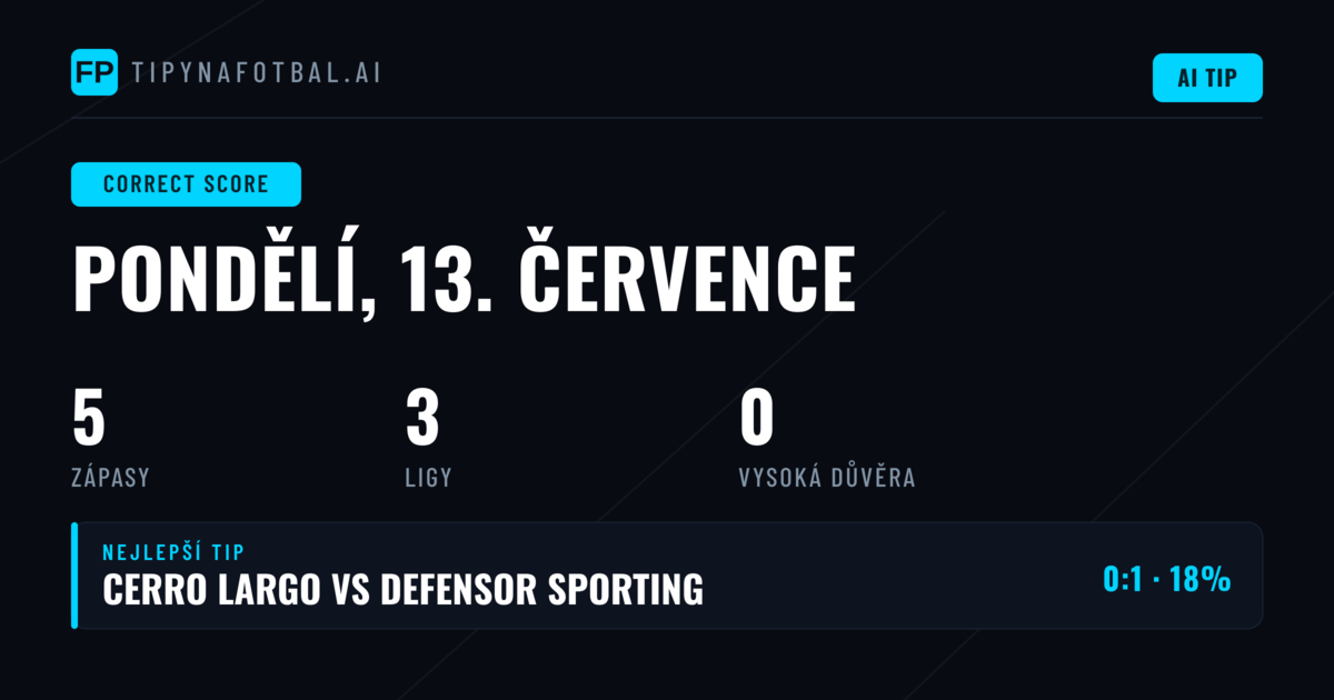 Správný výsledek — Fotbalové Tipy a Predikce — Pondělí, 13. července, 2026