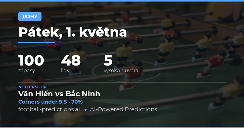 Přehled tipů na rohové kopky na 1. května 2026