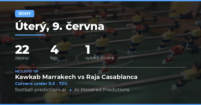 Analýza tipů na rohové kopy pro 9. června 2026
