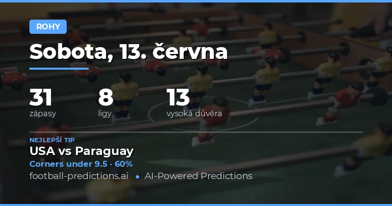 Nejlepší tipy na rohy O/U pro 13. června 2026