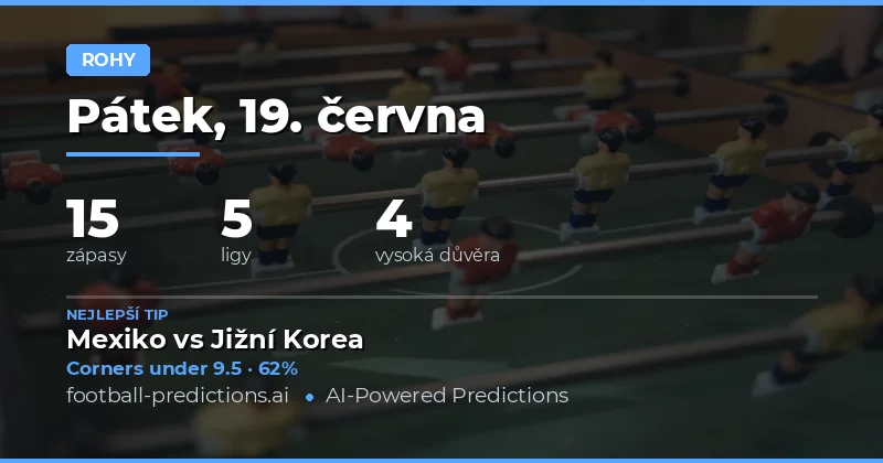 Nejlepší O/U tipy na rohy (19. 6. 2026)