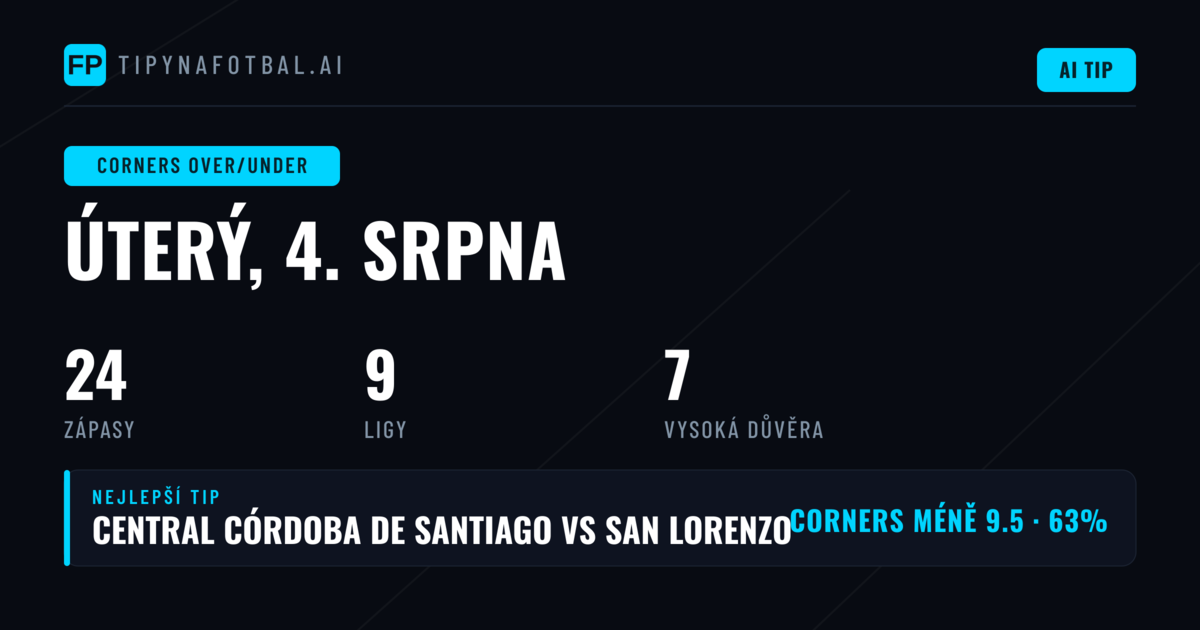 Top O/U tipy na rohy pro 4. srpna 2026