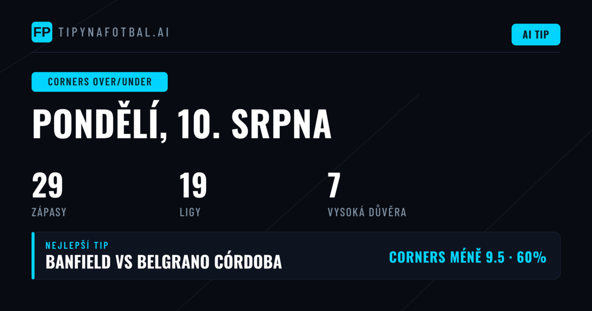 Top tipy O/U na rohy pro 10. srpna 2026
