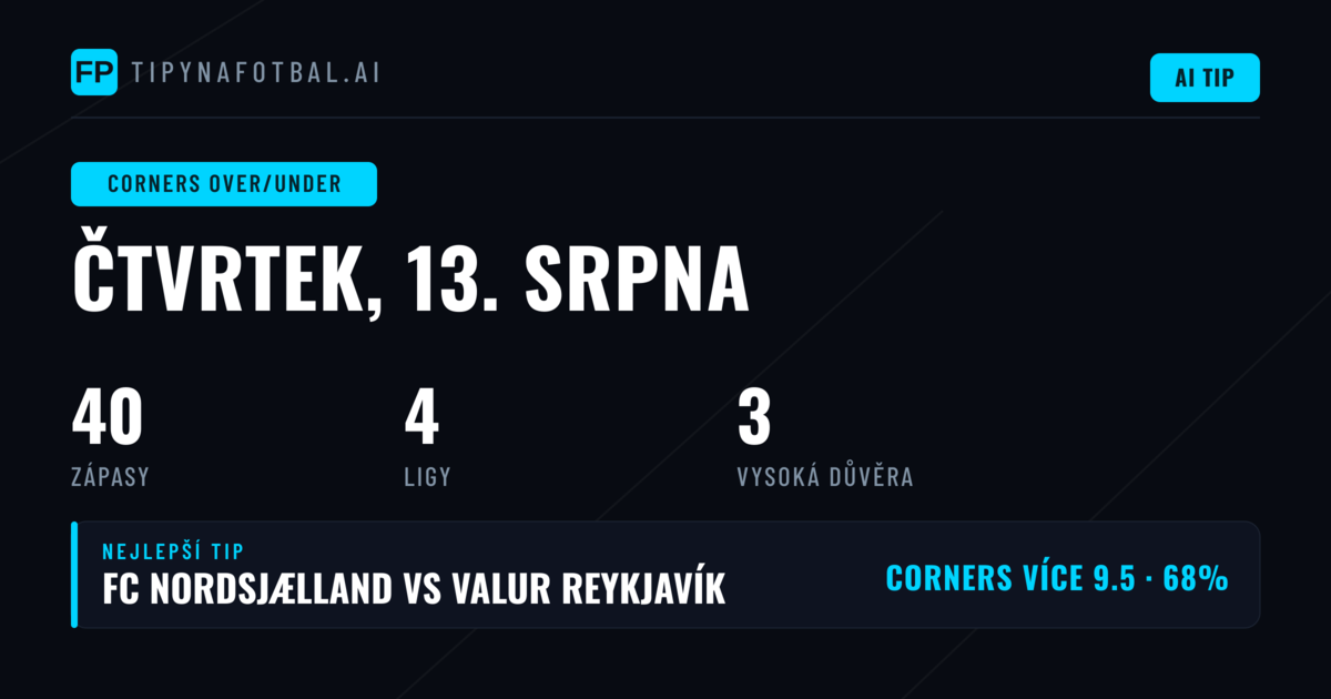 Nejlepší tipy O/U na rohy (13. srpna 2026)