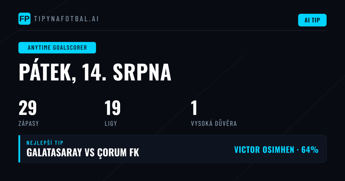 Top střelec tipy na 14. 8. 2026