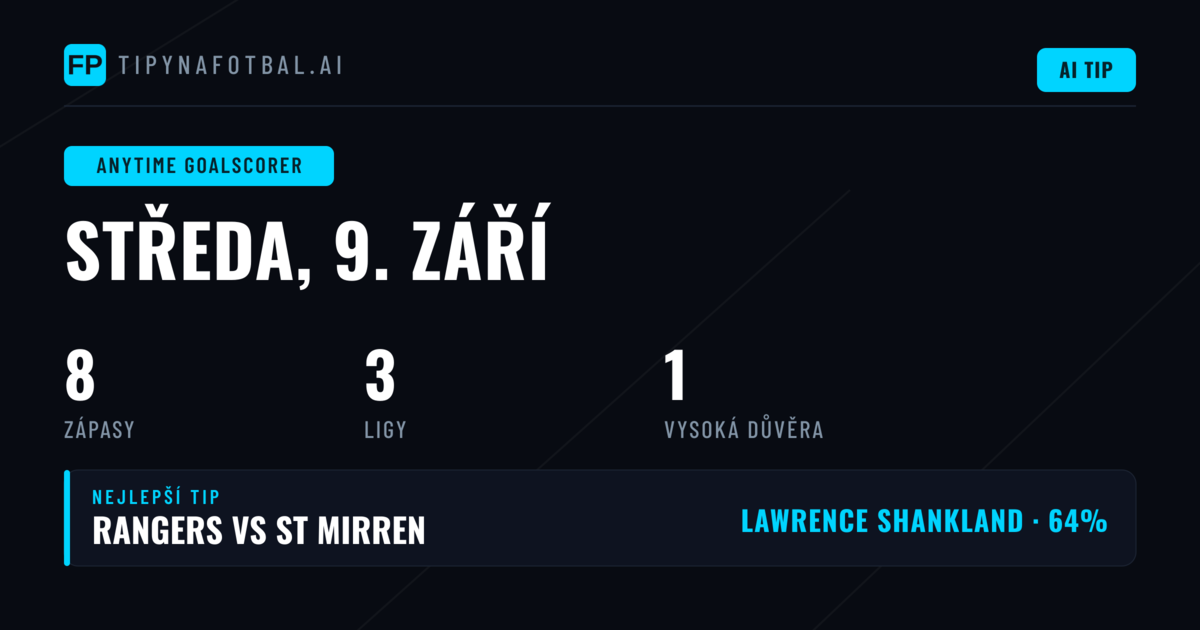 Top tipy na střelce pro 9. 9. 2026