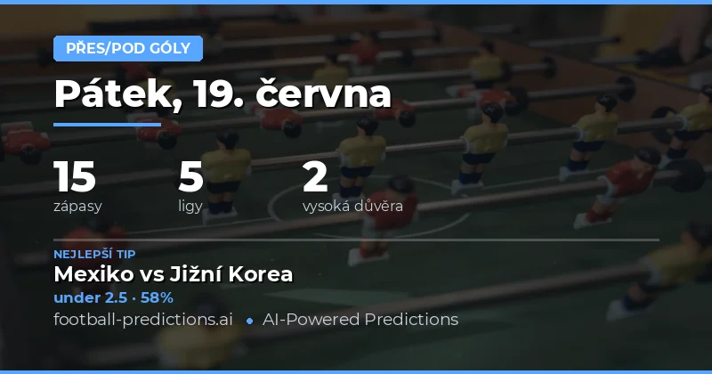 Nejlepší O/U tipy na góly pro 19. června 2026