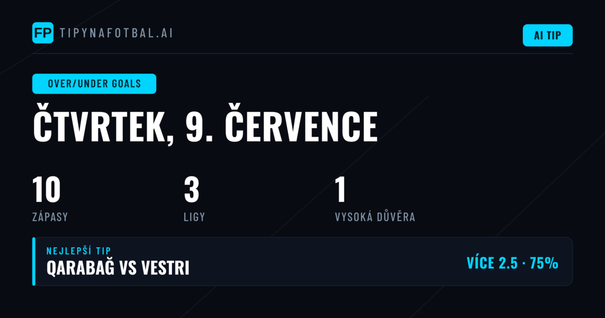 Top O/U tipy na góly pro 9. července 2026